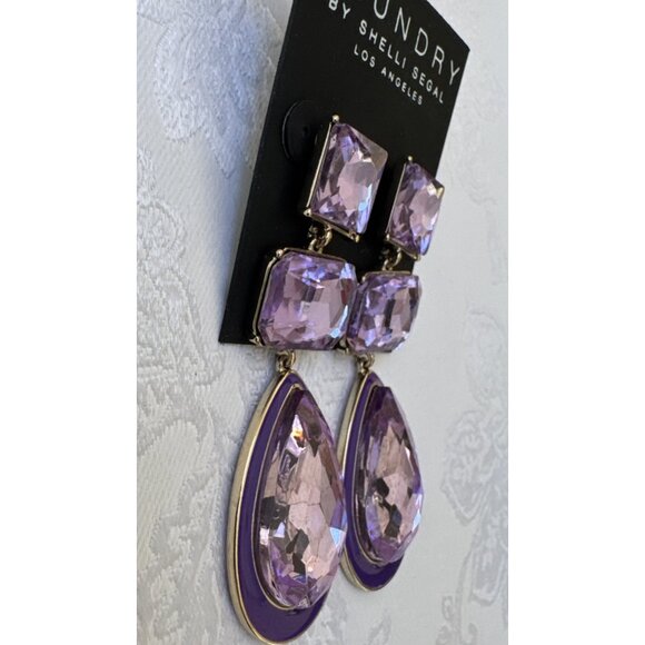 Laundry by Shelli Segal Purple Gem Rhinestone Teardop Dangle Statement NWT - Picture 5 of 14
